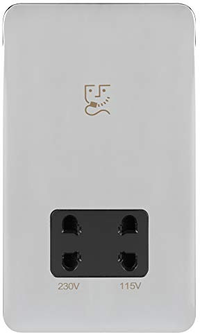 Schneider Electric Lisse Screwless Deco - Double Shaver Socket, Dual Voltage, 115/230V GGBL7090BPCS, Polished Chrome with Black Insert