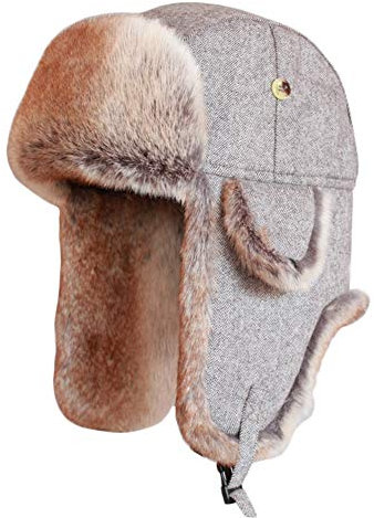 SK Studio Wintermütze mit Ohrenklappen, Warme Baumwolle Trappermütze Hut Unisex Fliegermütze Fellmütze Erwachsenen für Herren Grau/Gestrickt XL