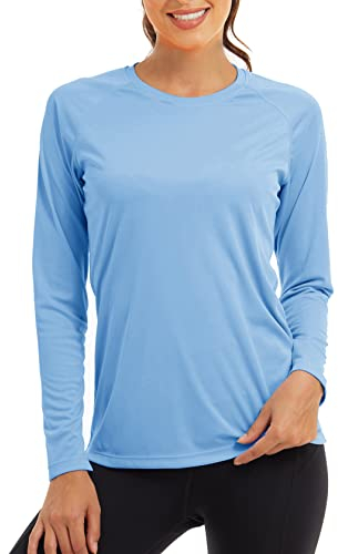 KEFITEVD Uv Shirt Damen Sportshirt Langarm Tshirt Damen Wandershirt Atmungsaktiv Longsleeve Surf Shirt Schwimmshirt Blau M