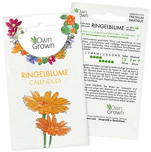 Wilde Ringelblumen Samen: Premium Ringelblume Samen für ca. 100x blühende Ringelblumen Pflanze – Calendula Samen für Essbare Blüten – Blumen Saatgut – Flower Seeds – Heilkräuter Samen von OwnGrown