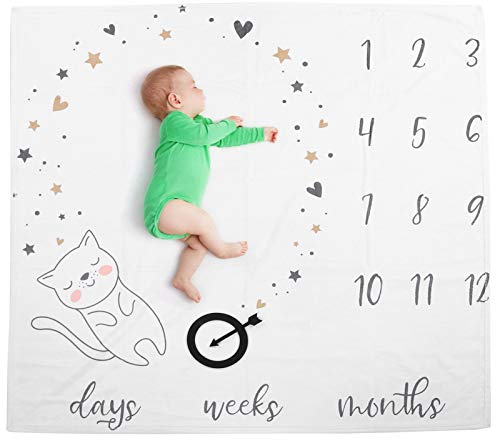 Baby monatliche Meilenstein Decke, weiche Flanell Säugling Foto Monat Wachstumstabelle Decke Neugeborene Baby Fotografie Requisiten Hintergrund für neutrale Kinderzimmer Dekor(Weiß)