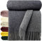 STTS International Wolldecke 100% Schurwolle Wohndecke in versch. Farben 140 x 200 cm Tagesdecke Schurwolldecke Woll-Plaid Tirol (Grau-Dunkelblau/Dunkelgrau (Double face), 140 x 200 cm)
