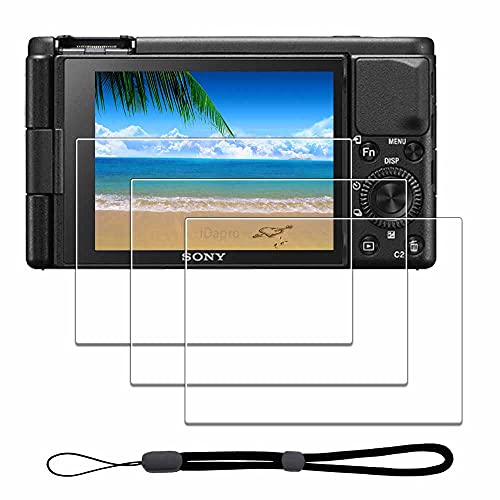 iDaPro Screen Protector for Sony ZV-1 II ZV-1 ZV-1F ZV-E10 ZV1 ZVE10 ZV1F ZV1 II & Hand Lanyard [3+1 Pack] Tempered Glass Easy Installation