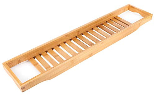 EVTSCAN Premium Bambus Badewanne Tablett Caddy - Holz Bad Tablett erweiterbar mit Buch, Weinhalter Idee für die Liebsten