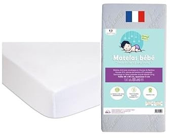 Easy Dort KIT Pratique Bebe | Matelas 40x80 cm 100% Bambou Berceau Couffin Lit Bébé + 2 Alèses 100% Coton Biologique | Kit Complet lit Chambre bébé | Certifié Oeko-Tex & GOTS | Fabrication UE