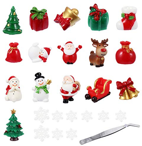 EXCEART 27-teiliges Weihnachts-Miniatur-Ornamente-Set, Kunstharz, Elch, Schneemann, Schlitten, Hirsch, Auto, Schnee, Ornament, Deko-Kit für DIY Feengarten und Schneekugeln
