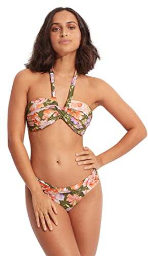 Seafolly Damen-Bikinihose mit Twist-Band, Hipster, volle Abdeckung, Badeanzug, Paradise Garden Avocado, 42