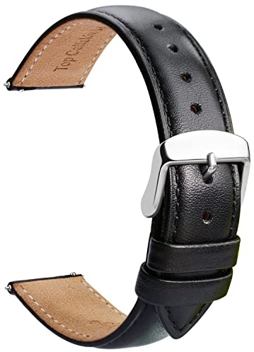 TStrap Leather Watch Straps 20mm - Soft Black Quick Release Watch Bracelet - Smart Watch Strap for Men Women Replacement – 14mm 16mm 18mm 19mm 20mm 21mm 22mm 23mm 24mm