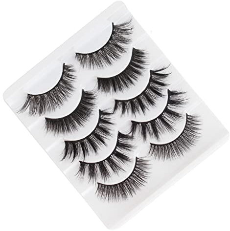 3D Faux Cils Naturel, Yeux de Biche Court Doux Réutilisable False Eyelashes Oeil de Chat 5 Paires 5 Styles Dramatiques Fake Lashes 100% Faits à La Main Cat Eye Maquillage Faux Cils