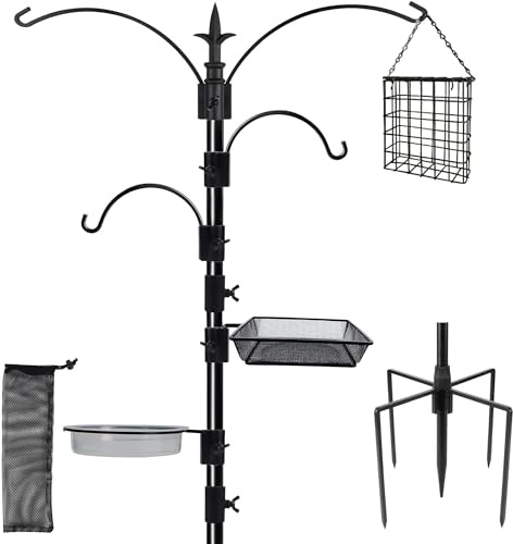 yosager Premium fågelmatningsstation, 228 cm x 58 cm fågelmatarstång, multimatare hängande kit med metallsuet och fågelbad för fågelskådning, lockande vilda fåglar, fågelmatare och växthängare