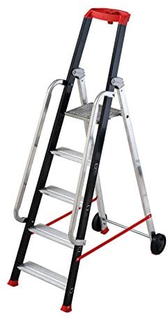 Hailo - Escabeau Professionnel de Chantier Roulant Pliable en Aluminium 5 marches Hailo