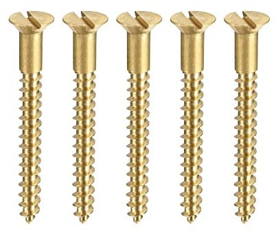 sourcing map Wood Screws M3.5 x 35mm Slotted Flat Head Brass Self-Tapping Screw 50 Pcs