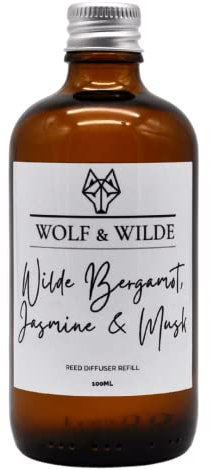 Wilde Bergamot, Jasmine & Musk 100ML Luxury Reed Diffuser Refill In Amber Glass Bottle