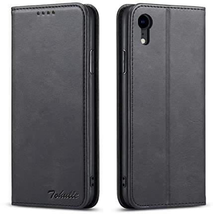 TOHULLE for iPhone XR Case, Premium PU Leather Wallet Case with Card Holder Kickstand Built-in Magnetic Closure Flip Folio Phone Cover for iPhone XR - Black