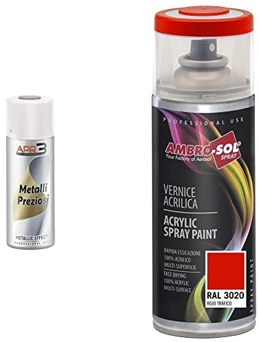 APR3 S400MET5 Smalto Spray Effetto Metalli Preziosi, Colore Specchiante Oro, Bomboletta Spray & Ambro-Sol V4003020 Smalto Acrilico Multiuso, Vernice Brillante per Interni ed Esterni