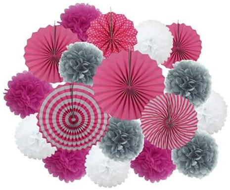 Baby Girl Boy 1st Birthday Party Favor Pink Blue Set Paper Fan 8quot; 12quot; 16quot; Taille Mixte Mariage Baptême Décor Tissu Fleur 10quot;-Gris Rose Rouge Ensemble, Taille Mixte