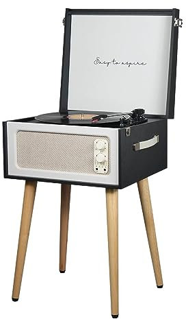 PRIXTON Tocadiscos Vintage Detroit, Reproductor de Vinilos y Música por Bluetooth, Radio FM, 2 Altavoces Incorporados
