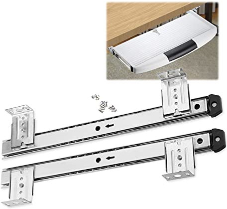 2 Stück Schubladenschienen Teleskopschienen Für Tastaturauszug, Mit Schraube, Schraubendreher ​und Höhenverstellbar Halterung, Computer Tastaturschublade Tastaturablage Zubehör ( Color : Silver , Size