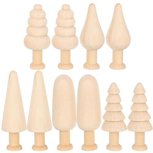 jojofuny 10 StüCk Holzfiguren Zum Bemalen, Diy Holz Deko AnhäNger FüR Kinder, Kreative Bastelprojekte Mit Glatter OberfläChe, Holzpilze Und BäUme in Verschiedenen GrößEn FüR Osterdekoration