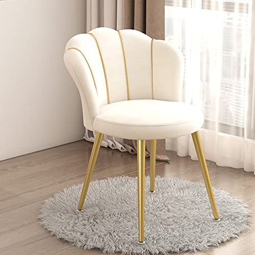 Tabouret de maquillage, Chaise Coiffeuse avec Dossier, Chaise de Salon en Forme de Coquille avec Pieds en Métal Doré, Siège en Tissu Rembourré, pour Salon/Dressing/Chambre/Bureau à Domicile/Cuisine (