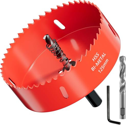 GARHWAL HSS M42 Bi-metal 125 mm, con adaptador y taladro centrado, ideal para madera, plástico, paneles de yeso, madera contrachapada y metales, profundidad de corte de hasta 32 mm
