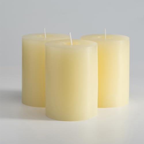 Memoward Stumpenkerzen Creme,Kerzen Groß 3er Set,Lange Brenndauer ca.50+ Std,Saubere Verbrennung,Unparfümiert,für Haushalt,Feiern und Gastronomie Deko,(7.5 x 10 cm-3er, Creme)