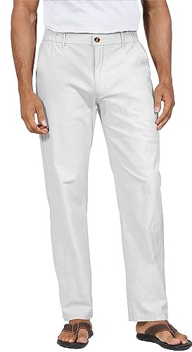 YAOHUOLE Men's Linen Pants Lightweight Elastic Waist Trousers Casual Summer Beach Wedding