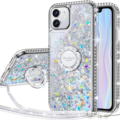 Miss Arts for iPhone 11 Case, [Silverback] Liquid Holographic Sparkly Glitter Case with Kickstand, Bling Diamond Ring Stand Slim Protective Case for Girls Women for iPhone 11 6.1 inch -Clear Silver