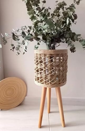 Wandkorb Dekor - Stehender Weidentopfkorb Blumenregal, Rattan Bambus Weidenkorb Wandkorb Böhmische Weide Wandornament Dekor für Wohnzimmer oder Schlafzimmer, einzigartige Wandkunst (Natur)