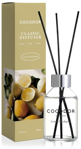 COCODOR Classic Reed Diffuser/Lemon Eucalyptus/100ml/1 Pack/Scent Diffuser with Sticks Home Fragrance Reed Diffuser for Bathroom Shelf Décor