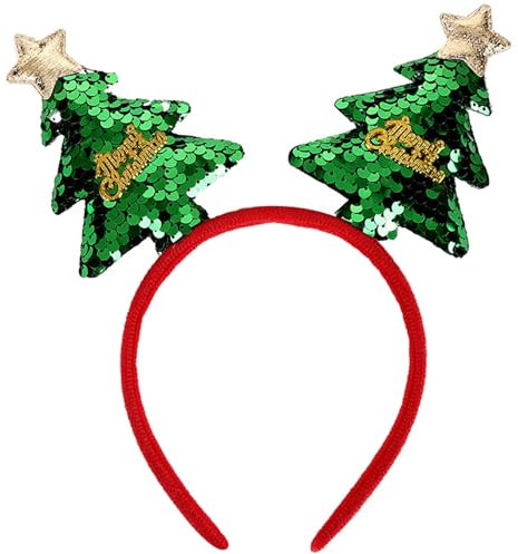 CIVFCRT Bandeaux de Noël pour cheveux arbre de Noël à paillettes vertes - Cadeau de fête pour femme et fille - Accessoire de décoration de cheveux (arbre de Noël)