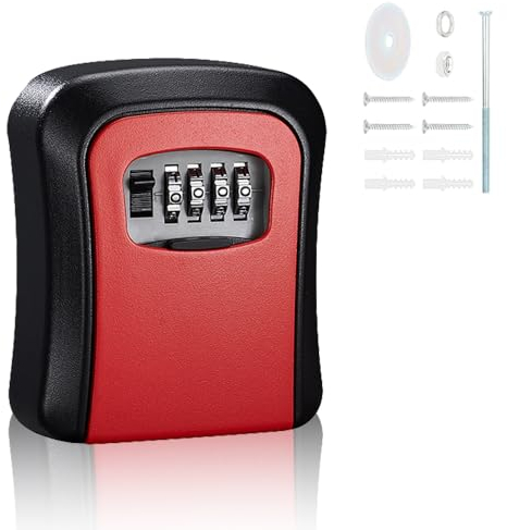 Schlüsseltresor, Schlüsselbox mit Code, Schlüsselbox mit 4-Stelliger Zahlenkombination für Ersatz Haus Schlüssel Haus Garagen Schule 21 x 9 cm Schwarz