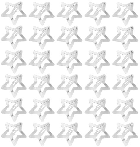 Dalababa 30 Stück Stern Haarspangen, Metall Schnapp-Haarspangen, Y2K Haarschmuck, Pentagramm Haarclips für Kinder, Mädchen und Damen, Silber