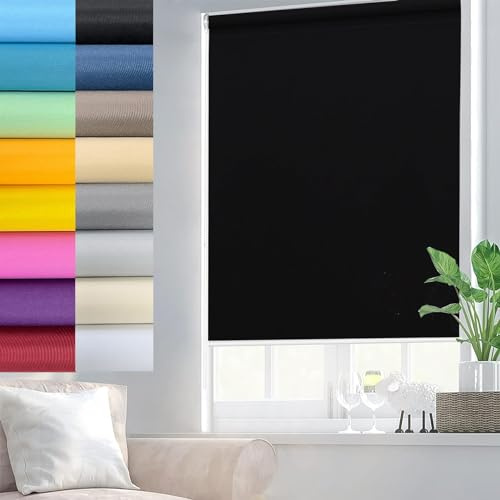 Rollo ohne Bohren Verdunklungsrollo 65 x 180 cm Einfache Installation, Klemmfix, Rollo Fensterrollo Sichtschutz, mit Klemmträger, für Fenster und balkontür, Schwarz