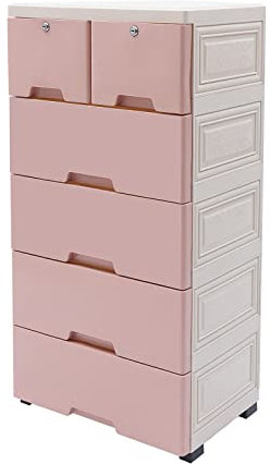 Vielrosse Cassettiera in plastica, 6 cassetti, con serratura e rotelle, per soggiorno, bagno, camera da letto (rosa)