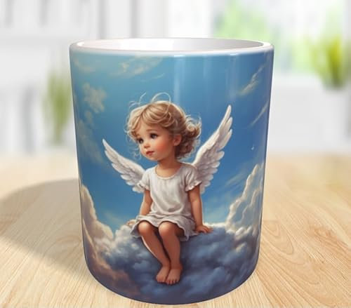 Generic Schöne Kaffeetasse mit kleiner Engel im Himmel (2) 330ml Personalisierbar Tasse Mug Engel Angel Schutzengel Himmel Glück Trauer Tod verloren Trauer Erinnerung Liebe