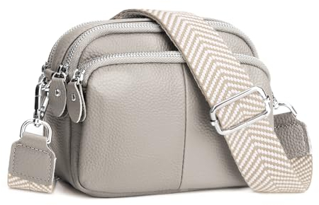 befen Echtes Leder Crossbody Bag Damen Umhängetasche Klein Handytasche zum Umhängen, Moderne Handtasche Taschen mit Breitem Schultergurt für Arbeiten Einkaufen Reisen, Grau