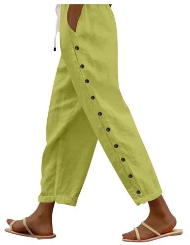 Trainingshose Damen,Leinenhose Damen Sommer,Leinenhosen Damen Sommer 2024 Gestreift Lässig Elastisch Hohe Taille Gerades Bein Locker Boho Trendy Hose mit Taschen,Grün,L