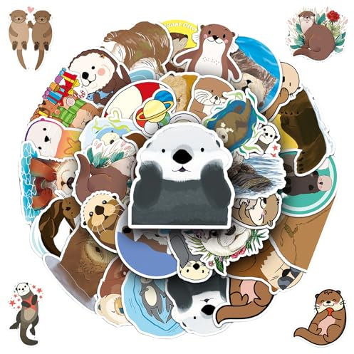 lafomukea 50 Stück Eurasian River Otter Aufkleber, Otter Sticker Set, Animal Aufkleber, Wasserfest, Vinyl Aufkleber für Sammelalbum Gepäck Graffiti Skateboard Scrapbook Laptop