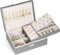 Sonhomay Schmuckschatulle, zweilagig, Schmuck-Organizer, Aufbewahrungsbox mit Schloss, herausnehmbares Tablett für Damen, Halsketten, Ohrringe, Ringe, Armbänder