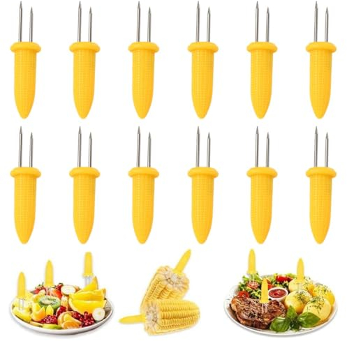WeddHuis 12pcs Porta Mais BBQ, Spiedini di Mais in Acciaio Inox, Twin Prong Porta Mais, Accessori per Griglia, Spiedini di Mais, Forchette per Frutta