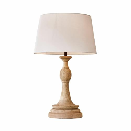 LOBERON Tischlampe Dardilly, handgedrechselter Fuß, zeitloses Design, Raum-Accessoire, Tischleuchte, Mangoholz, Baumwolle, creme/braun