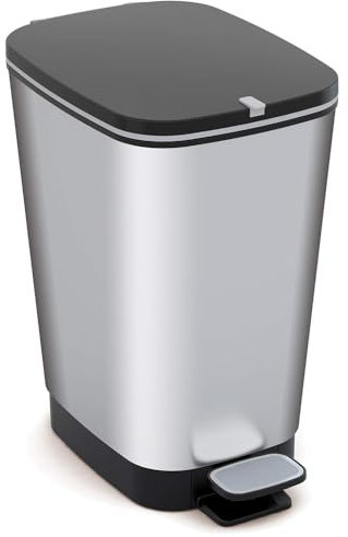 PALUPLUS Pattumiera da Cucina in Plastica Effetto Acciaio, Misura 29x45x61 cm, Capacità 50-60 Litri, Pedale per Apertura Automatica, Gommini Antiscivolo, Coperchio Anti Odori -336C