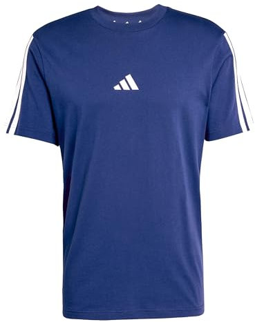 adidas Men's Essentials Three Stripes Single Jersey TEE, Dark Blue/White, L