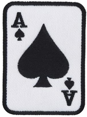 Karte Ass Pik Aufnäher zum aufbügeln oder aufnähen Bügelbild Aufbügler für Kleidung gestickter Bügelpatch Applikation Poker Patch Größe 5,5 x 7,5 cm