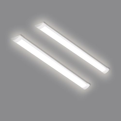 HUMIGA 2 Pack 3FT LED Batten Light, 30W Slim Profile Wide Tube Lighting for Ceiling of Indoor Home Garage Shop Office, PC Body,Neutral White 4000K
