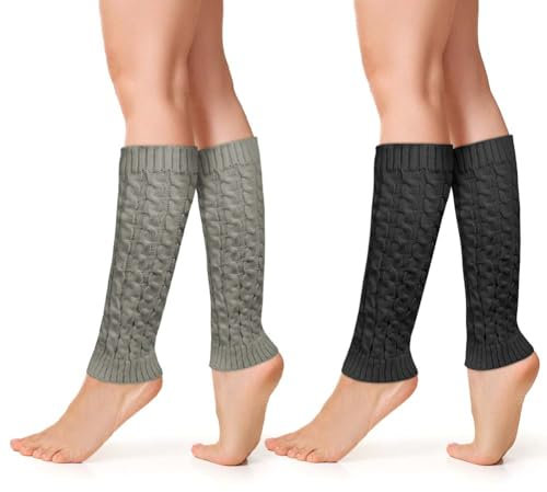 AUYAO 2Pcs Knit Leg Warmers For Women, Women's Warm Cable Patterned Knit Leg Warmers, Ladies Chunky Knitted Ankle Leg Warmer, Women's High Leg Warmers for Winter, Twist Knitted Long Knee Warmers