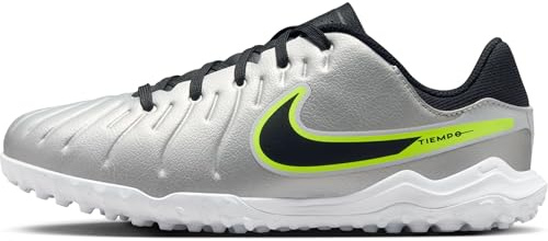 Nike Jr. Tiempo Legend 10 Academy Low Top Turf jüngere/ältere Kinder Fußballschuh, Metallic Silver/Black-Volt, 34 EU