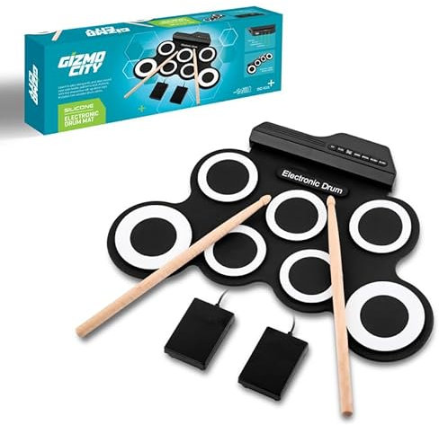 Portable Electric Digital Roll Up Pad With 7 Drum Pads, Headphone Jack, Pedals and Sticks - Musical Instrument for Beginners, Children Christmas Gifts