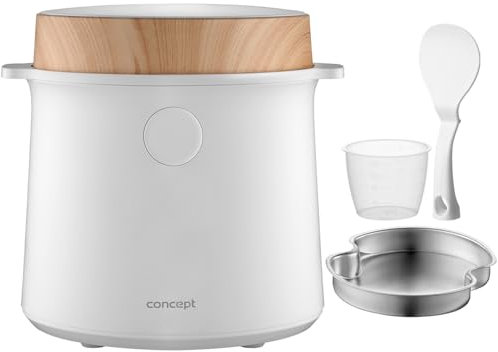 Concept RE3030 Olla Arrocera Multifuncional 1,5L | 9 Programas | Pantalla Táctil LED - Función de Mantenimiento del Calor y Temporizador Integrada | Cocinar al Vapor de Forma Saludable | Blanco Madera